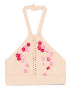 Junior топ с цветочной аппликацией, нейтральный Ermanno scervino