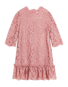 Платье Kids из кружева с вельветом, розовый Dolce&gabbana