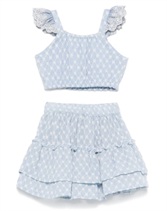 Комплект из юбки и топа с цветочной вышивкой, синий Lapin house