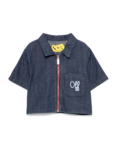 Kids джинсовая рубашка с вышитым логотипом, синий Off-white