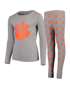 Молодежный серый комплект для сна с футболкой и брюками с длинными рукавами Clemson Tigers Outerstuff