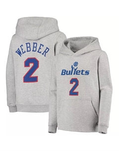 Молодежная толстовка с капюшоном Mitchell & Ness Chris Webber Heathered Grey Washington Bullets из твердой древесины, пуловер с именем и номером Unbranded