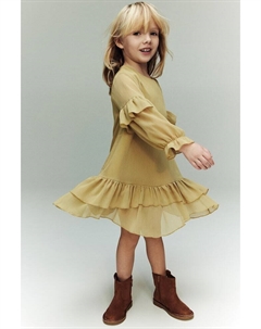 Шифоновое платье с воланами, желтый H&m