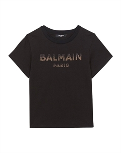 Kids футболка со стразами и логотипом, черный Balmain