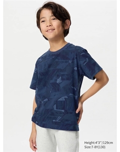 Футболка с круглым вырезом и принтом, цвет 68 синий Uniqlo