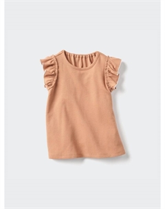 Футболка с круглым вырезом dry с оборкой, цвет 34 коричневый Uniqlo