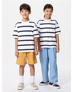 Футболка airism из хлопка с круглым вырезом в полоску, цвет 01 белый Uniqlo