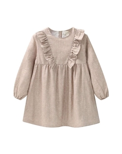 Платье для девочки с рюшами серо-коричневого цвета в белый горошек, серо-коричневый Dadati