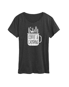 Женская футболка с рисунком для кофе и кемпинга, серый Licensed character