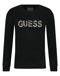 Свитер детский с блестящим логотипом, черный Guess