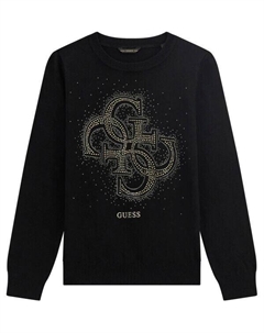 Свитер Regular Fit с блестящим принтом, черный Guess