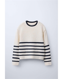 Вязаный свитер в полоску, экрю/темно-синий Zara