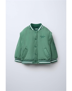 Куртка-бомбер с вышитым лозунгом, зеленый Zara