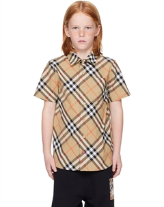 Детская бежевая клетчатая хлопковая рубашка, Sand Burberry