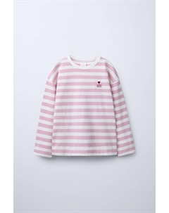 Футболка с вышитым сердцем в полоску, розовый Zara