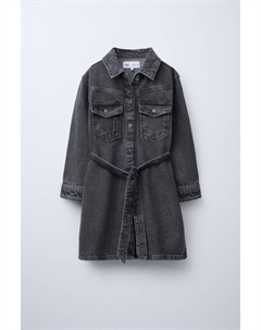 Джинсовое платье с поясом, черный Zara