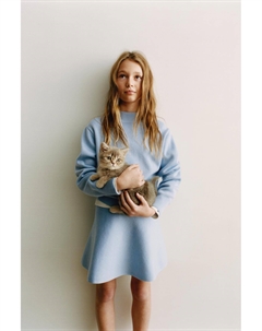 Вязаный свитер с высоким воротом, светло-голубой Zara