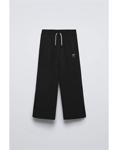 Широкие брюки с вышитым бантом, черный Zara
