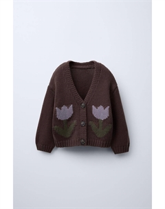Вязаный кардиган с тюльпанами, цвет Chocolate Zara