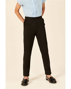 Школьные брюки без застежек из хлопкового эластичного трикотажа с рюшами, черный Next