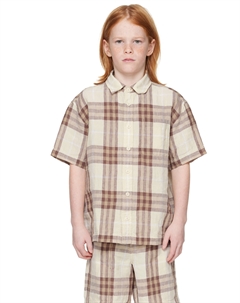 Детская бежевая льняная рубашка в клетку Burberry