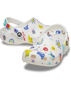 Сабо Kids Classic Clogs with Patterns and Graphics, цвет White/Multi Crocs