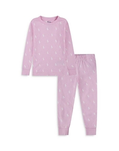 Комплект из хлопковой футболки и брюк с длинными рукавами в рубчик для девочек - Little Kid, белый Polo ralph lauren