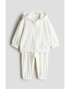 Костюм двойка с курткой худи и спортивными брюками, белый H&m