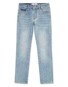 Джинсы прямого кроя с пятью карманами и логотипом Junior, синий Philipp plein