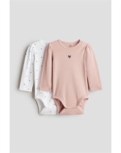 В упаковке 2 боди с длинными рукавами, розовый H&m
