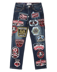 Джинсы с заплатками из винтажного эффекта Junior, синий Philipp plein