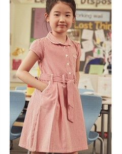 Школьное платье из хлопка с принтом виши поясом и резинкой для волос, красный Next