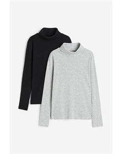Комплект из 2 хлопковых рубашек с высоким воротником, серый H&m