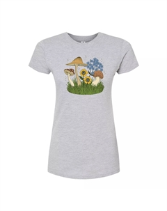 Детская приталенная футболка с грибами и цветами, серый Licensed character