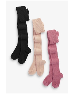 Комплект из 3 колготок в рубчик с высоким содержанием хлопка Розово-медово-кремовый и черный, черный Next