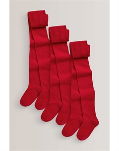 Комплект из 3 пар хлопковых колготок для школы, красный Next