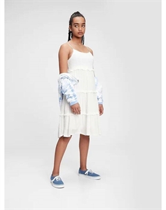 Ярусное платье миди для подростков, белый Gap