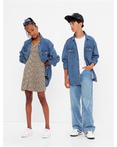 Джинсовая рубашка оверсайз для подростков, синий Gap