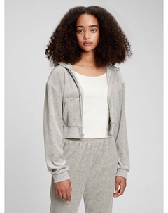 Укороченная велюровая толстовка для подростков, серый Gap