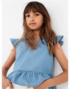 Детский хлопковый топ с баской, синий Gap