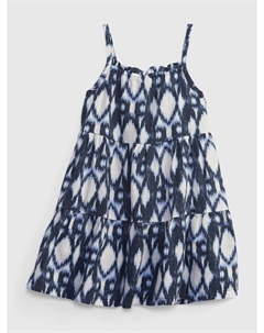 Льняное платье с узором, синий Gap