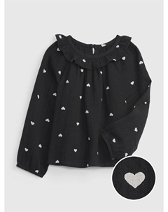 Блузка с сердечками, черный Gap