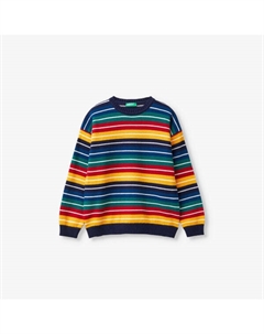 Вязаный джемпер из смеси хлопка и шерсти с узором в полоску для детей 6-14 лет, охра Benetton