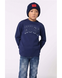 Хлопковая футболка с длинными рукавами для мальчиков, темно-синий Hugo