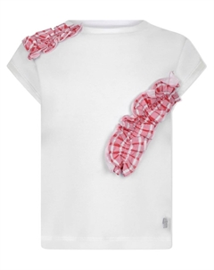 Клетчатая футболка с оборками, белый Simonetta