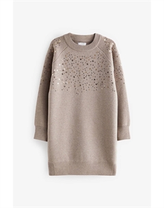 Трикотажное платье в форме звезды с пайетками, коричневый Next