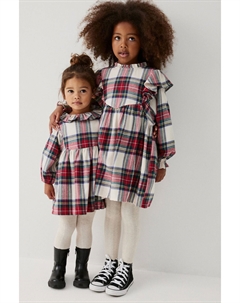 Клетчатое платье с рюшами, бежевый Next