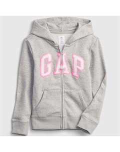 Толстовка с капюшоном из плюша с застежкой-молнией и нашивкой-логотипом, серый Gap