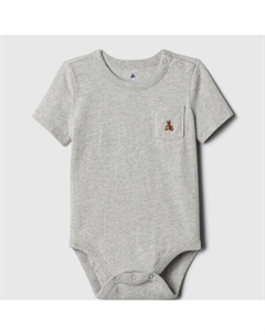 Боди из хлопка с вышивкой в виде плюшевого мишки и карманом, серый Gap