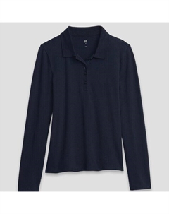 Хлопковая рубашка-поло с длинными рукавами, синий Gap